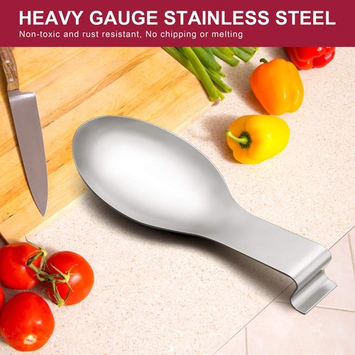 E-far Stainless Steel Spoon Rest Set - Large Kitchen Ladle Holder | Dishwasher Safe, Set of 2