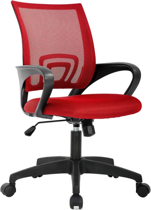 BestOffice Ergonomic Office Chair - Mid-Back Swivel Desk Chair with Breathable Backrest & Lumbar Support - Adjustable Height, Red