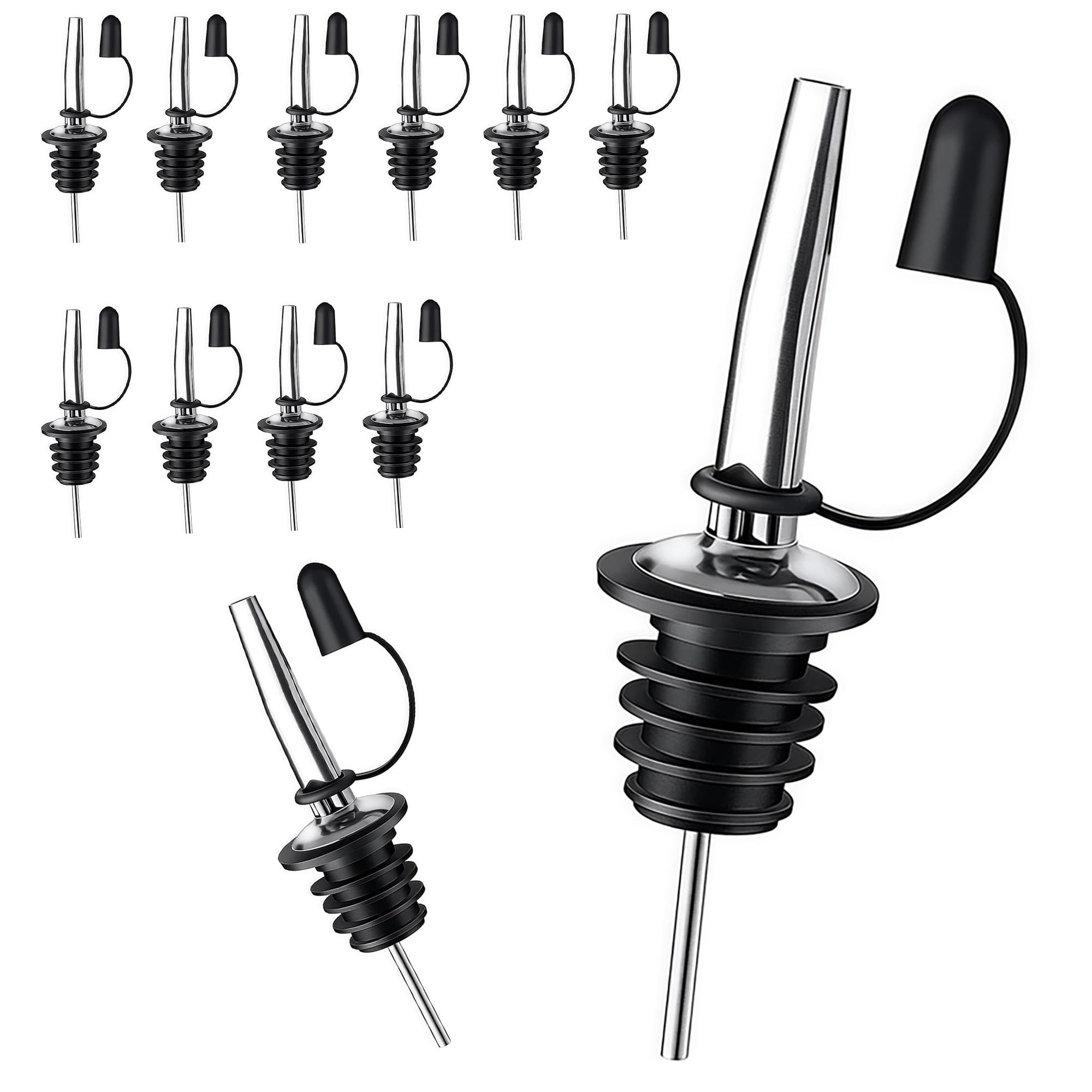 12 Pack Leak-Proof Dust Cap Wine Pourers,Stainless Steel Bottle Pourers for Alcohol, Olive Oil & Syrups- Fast, Controlled Pouring,Bar & Home Kitchen Accessories