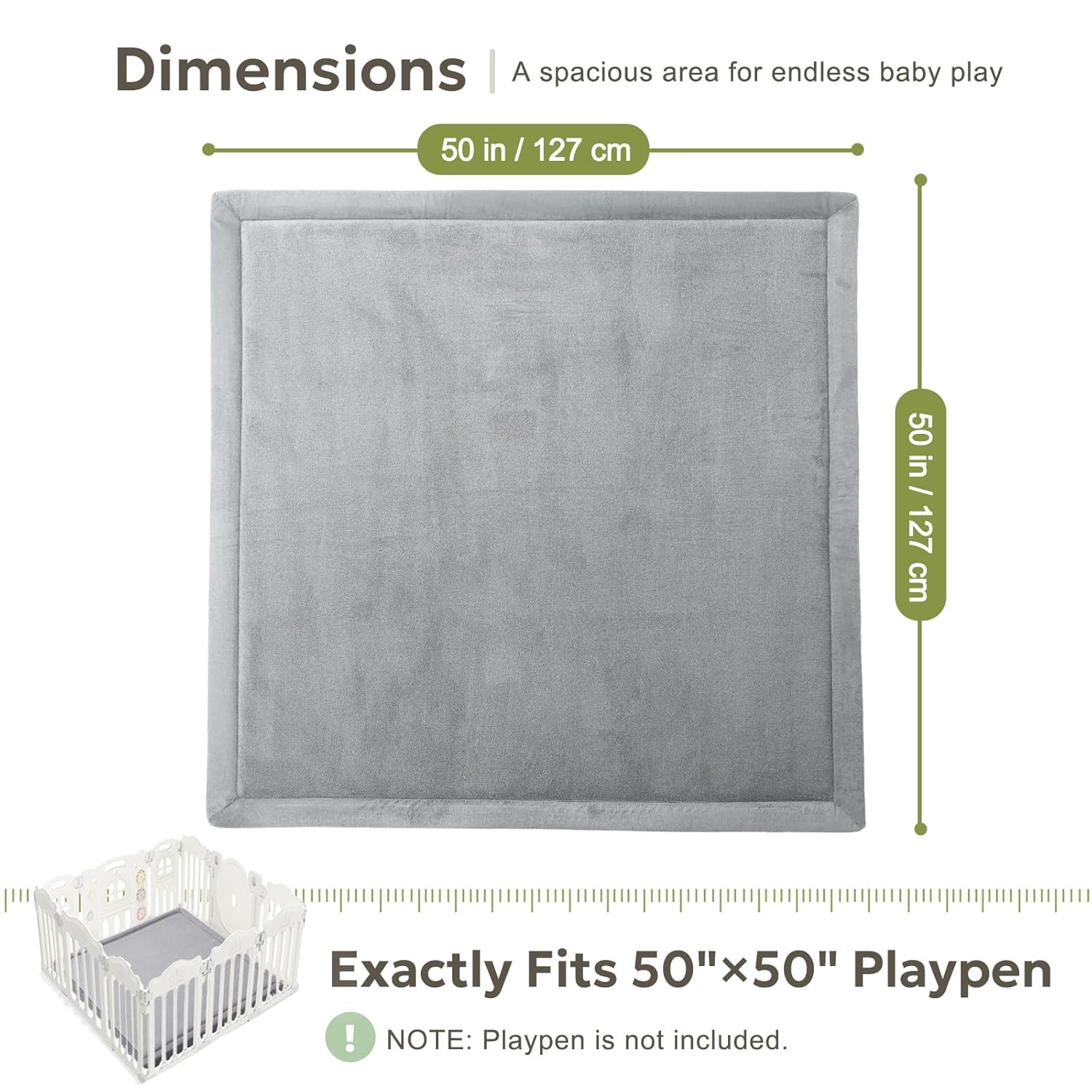 Mallify Ultra Soft Baby Play Mat - Large 50"x50" Non-Slip Velvet Tummy Time Mat in Gray