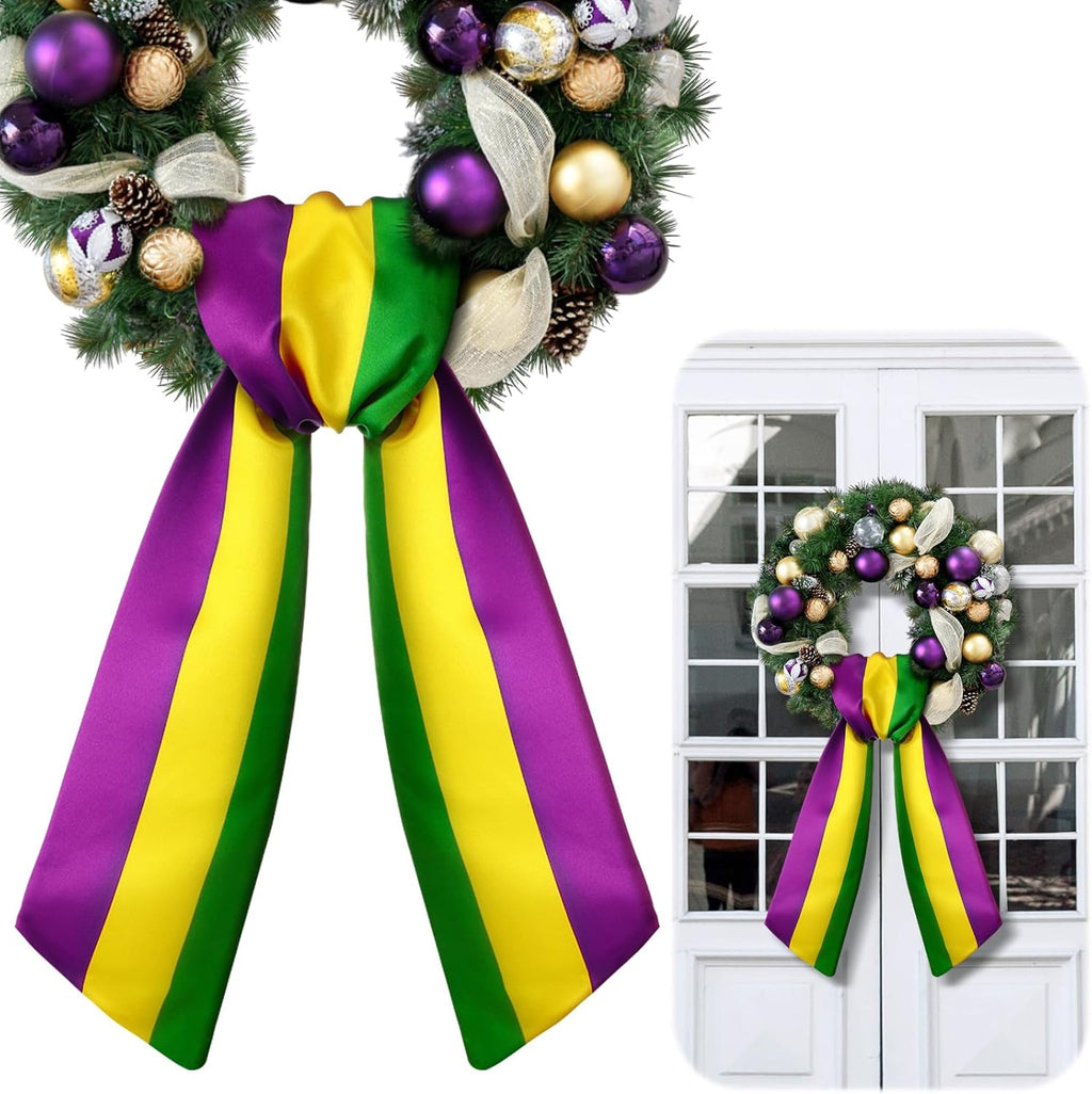 VitalCozy Mardi Gras Wreath Sash - Satin Embroidery Monogram Ribbon for Indoor/Outdoor Decor