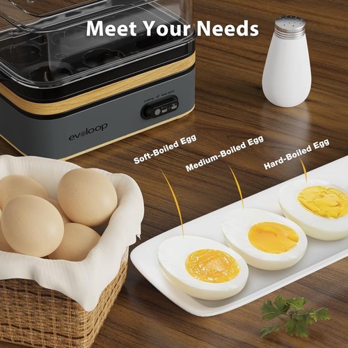 Evoloop Electric Egg Cooker - Rapid 6 Egg Capacity for Soft, Medium, Hard Boiled & Omelets - BPA Free