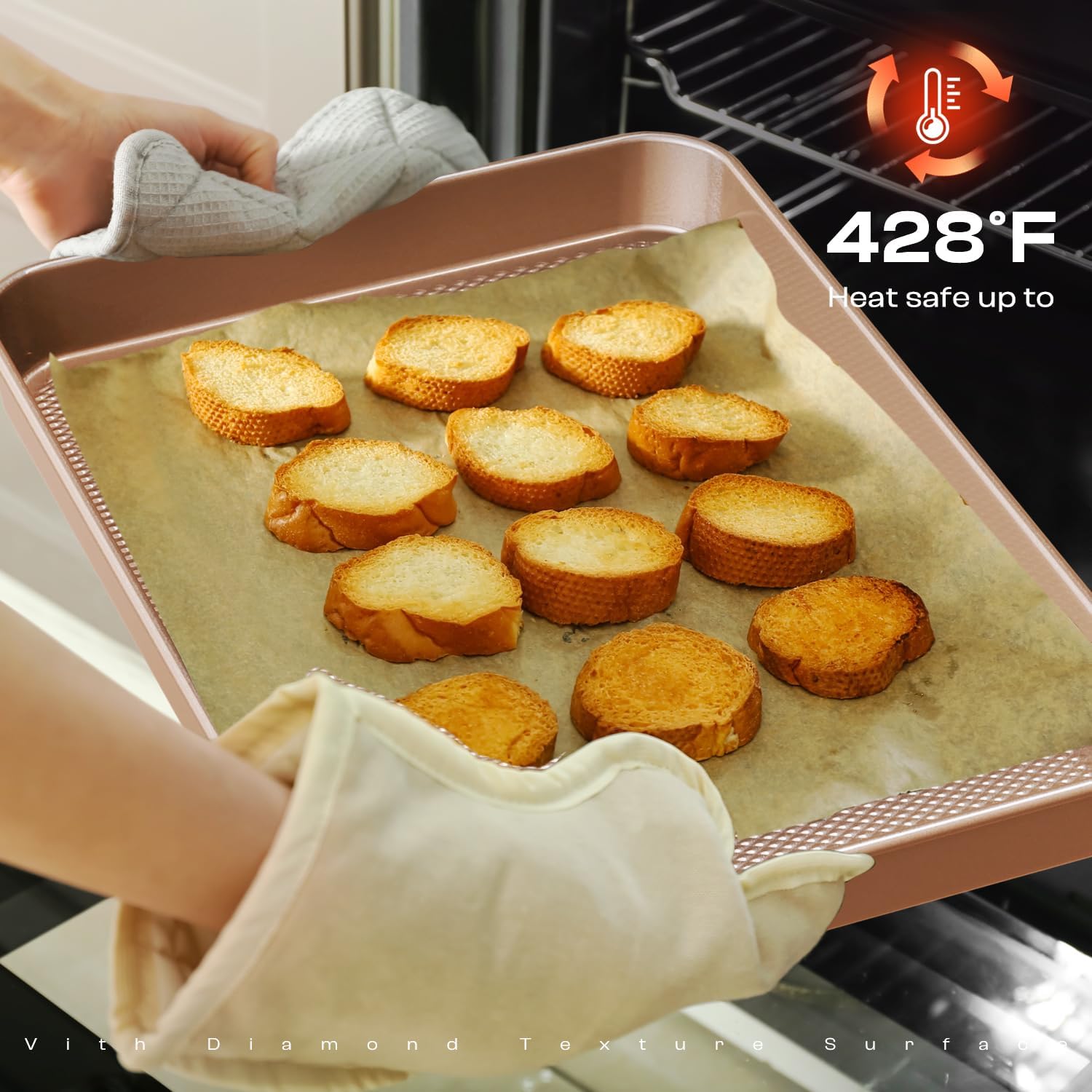 3Pcs Nonstick Baking Sheet Pan Set by [Brand Name] - Heavy Duty Carbon Steel Cookie Sheets | Gold Finish