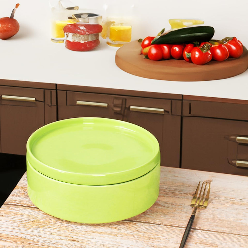 Regine Switzerland Mini Casserole Dish - 23 Ounce French White Ceramic Bakeware Set with Lids | Chip & Crack Resistant, Safe for Microwave, Dishwasher, Oven & Freezer (Green, 7.1")
