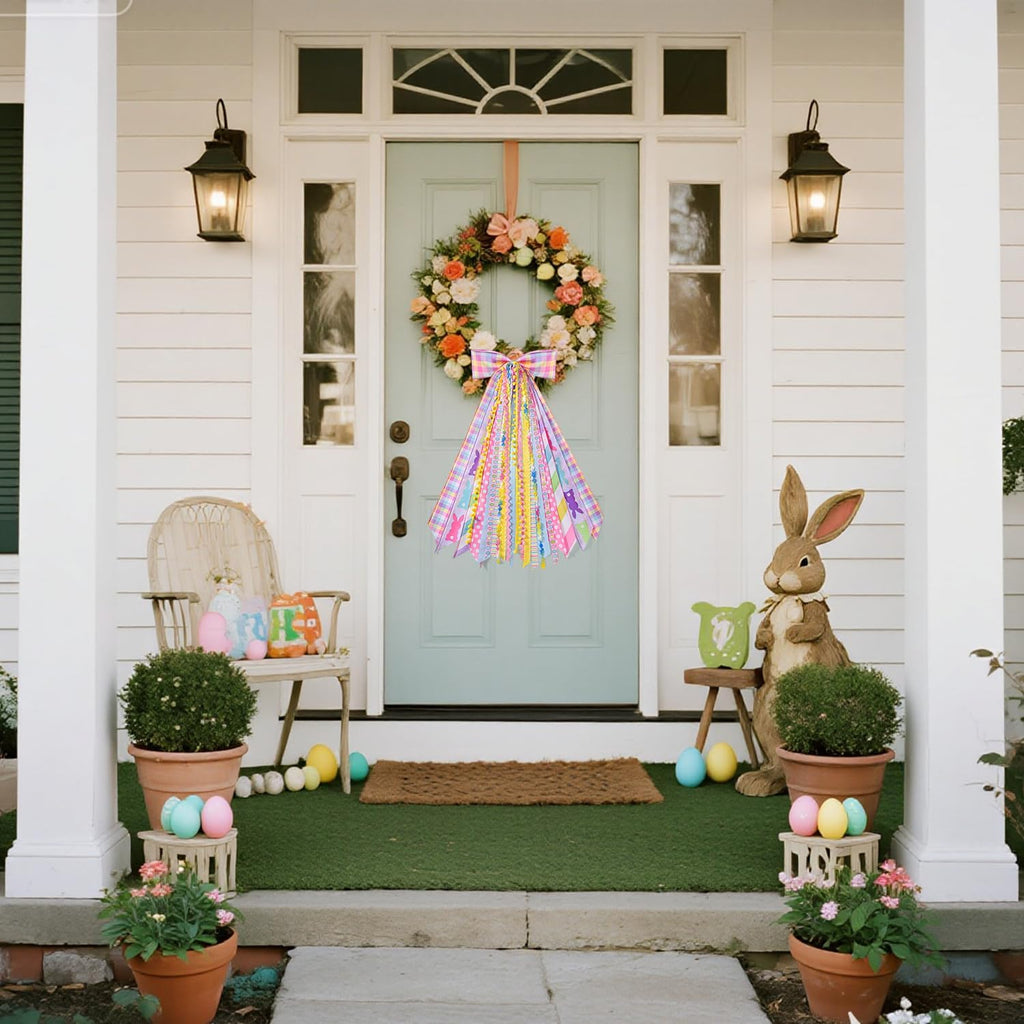 Pastel Easter Wreath Sash by [Brand Name] - Decorative Ribbon Bundle for Spring Door Decor | 1 Pack