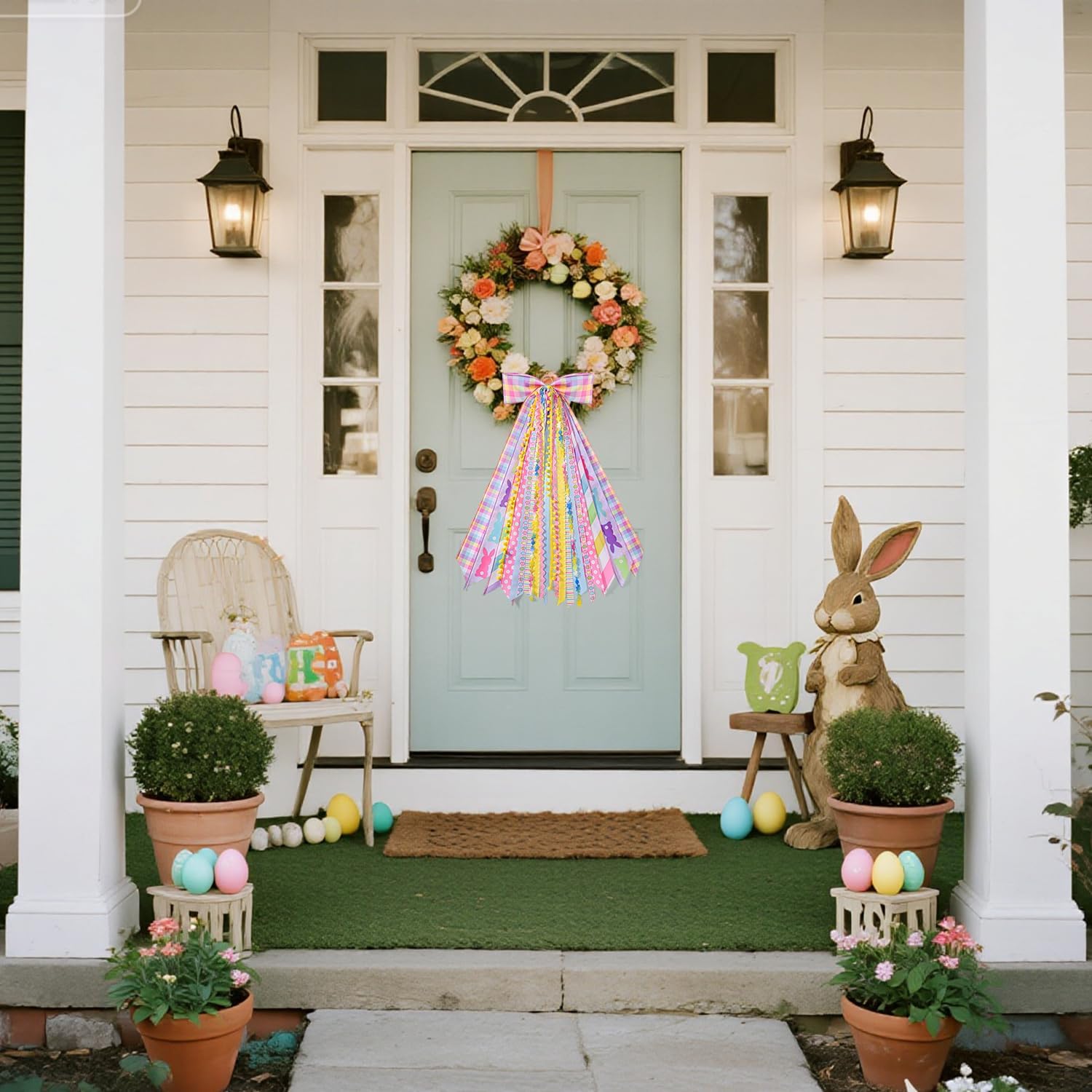 Pastel Easter Wreath Sash by [Brand Name] - Decorative Ribbon Bundle for Spring Door Decor | 1 Pack