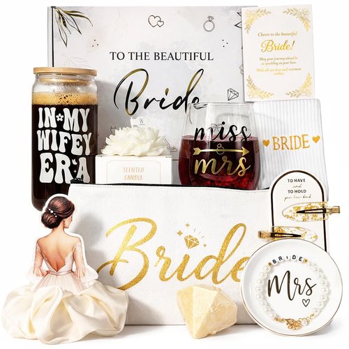 Bridal Shower Gifts For Bride To Be Gift Sets, Bride Gifts For Bachelorette Party, Unique Wedding Engagement Gift Box For Her Wifey Future Mrs With Bridal Accessories Cup
