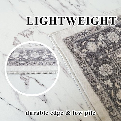 Hallway Runner Rug - 2x6 Washable Oriental Design | Stain Resistant, Ultra Soft, Non-Slip Grey Carpet