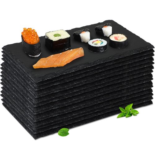Hoolerry 15 Pcs 10 x 6 Inch Slate Charcuterie Boards Bulk, Mini Slate Cheese Board Black Sushi Platters Individual Stone Serving Tray Plates for Food, Appetizers, Cheese, Meat, Party