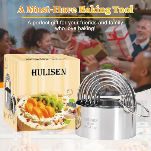 HULISEN Biscuit Cutter Set - 5 Professional Round Cookie Cutters with Handles | Perfect Baking Tools