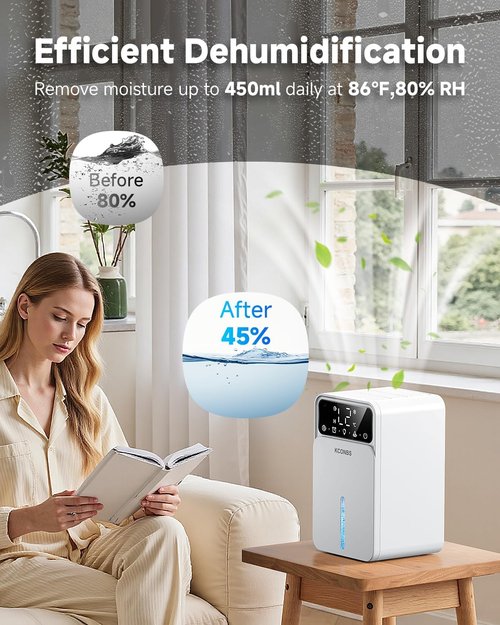 Dehumidifier - 60 OZ Capacity with Auto Shut-Off | Portable & Quiet for Medium Rooms Up to 500 Sq.Ft (White)