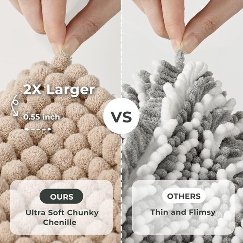 FRESHMINT Thick Chunky Chenille Bath Rug - Non-Slip, Soft & Water Absorbent | 17"x24", Beige