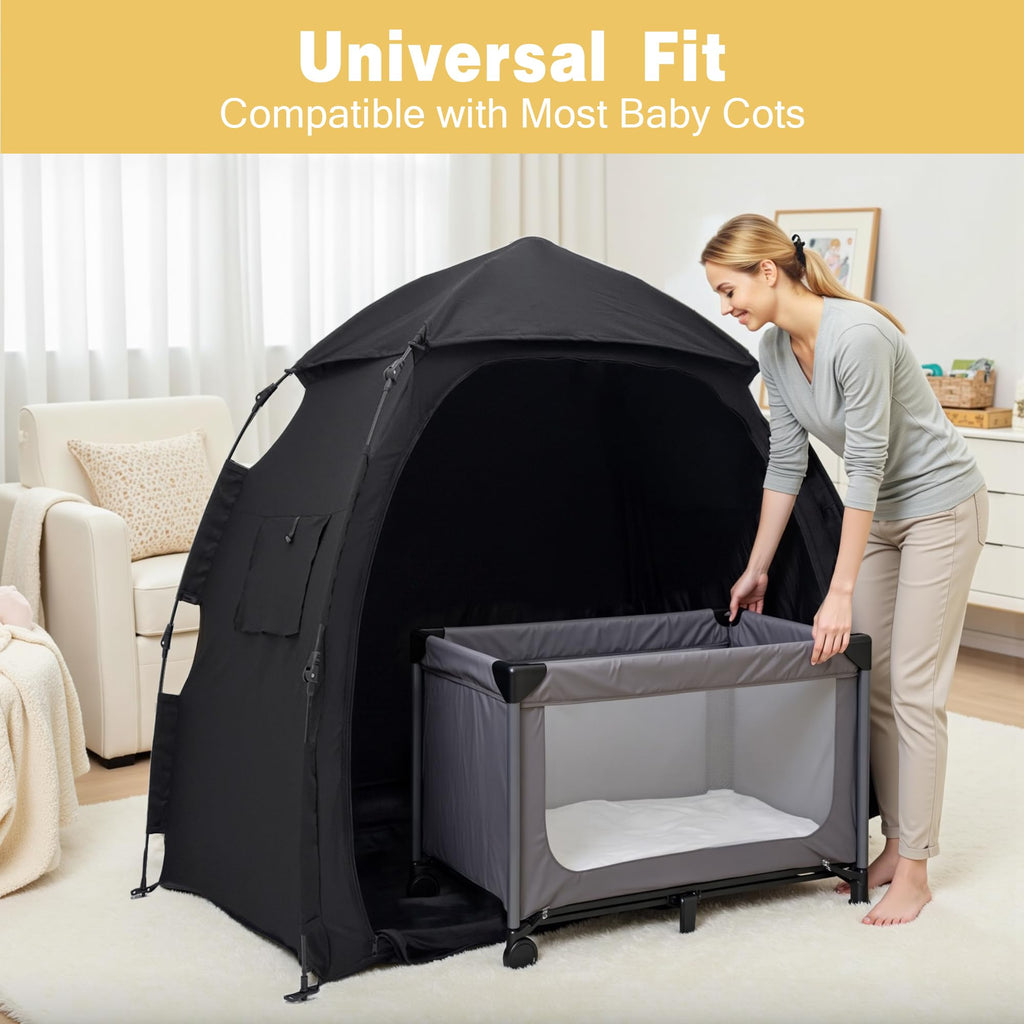 Funyoo Pop Up Blackout Tent for Babbies and Toddlers, One Click Setup Baby Travel Crib Tent, Blackout Cover for Pack N Play and Baby Crib