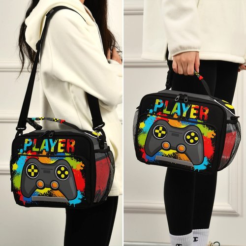 Glaphy Colorful Video Game Lunch Bag, Cooler Lunch Tote Box Insulated Lunch Bags Food Container for Boys Girls Kids