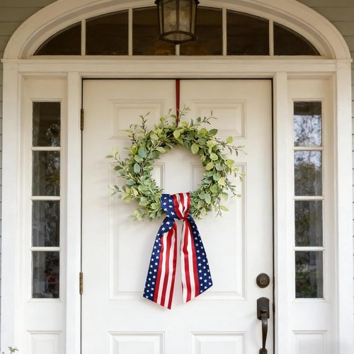 Dream Loom Patriotic 4th of July Wreath Sash - 2pcs Red, White & Blue Satin Decor for Front Door