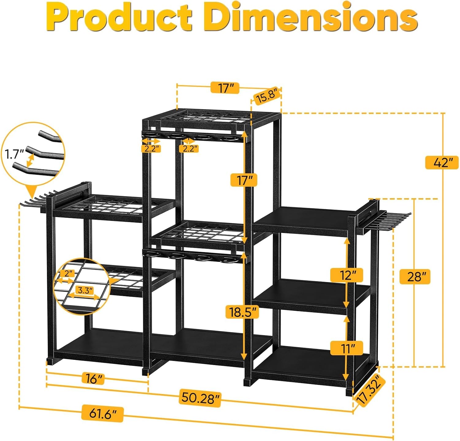 POKIPO Heavy-Duty Garden Tool Organizer - Holds 86 Tools | 42" H Freestanding Storage Rack for Garage & Shed