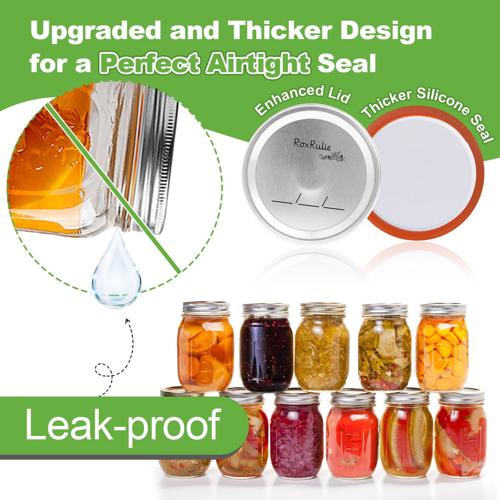 RoxRulie 116PCS Canning lids Wide Mouth(3.43in/87mm), Upgraded Leak-Proof Mason Jar Lids for Ball/Kerr Jars, Split-Type Lid with Perfect Airtight Seal, Canning Jars Lids, Food Grade Material