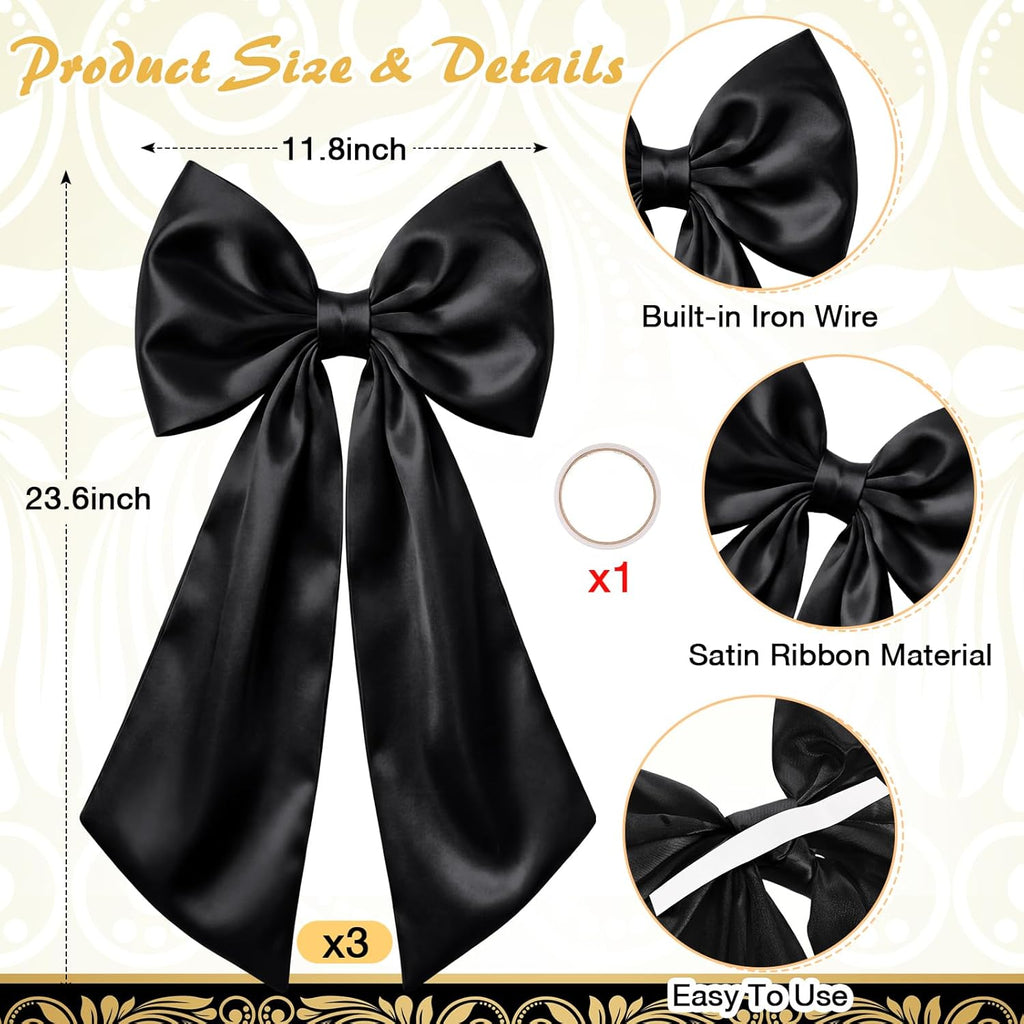 Suncalla Large Satin Bow Decorations - 3 Pcs 2 FT Wall Decor for Weddings, Birthdays & Parties | Black