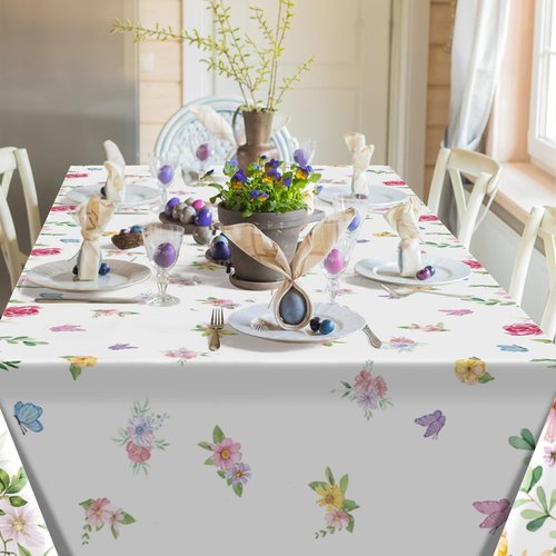 3-Piece 54 x 108 Inch Floral Spring Plastic Tablecloth - Colorful Disposable Rectangle Table Cover with Butterfly and Flower Design for Dining, Garden Parties, Baby Showers, and Outdoor Decorations