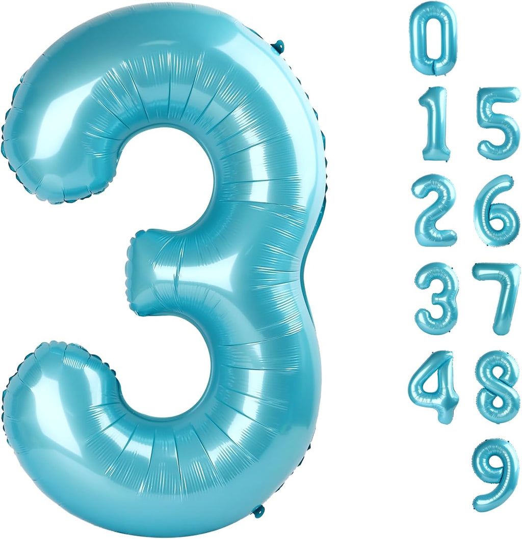 Numbers Balloon 3 - 40 Inch Large Pastel Blue Balloon for Three-Year-Old Birthday Decor