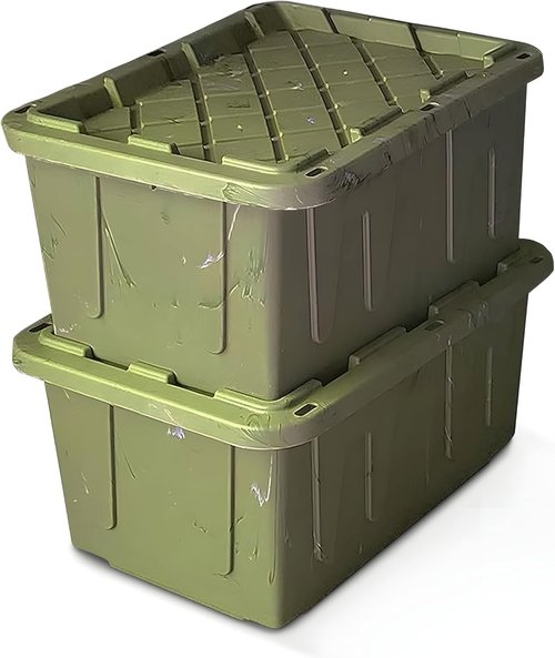 HOMZ 27 Gallon Heavy Duty Plastic Storage Bins - 2-Pack Green Camo Stackable Totes for Home & Garage