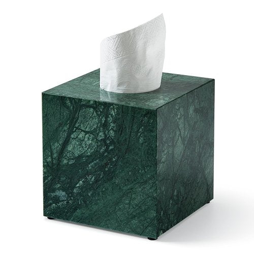 Real Natural Marble Tissue Box Cover, 5.5 Inch Square Marble Tissue Box Holder with Open Bottom, Heavy Stone Decorative Organizer for Bathroom Vanity, Kitchen Countertop, Luxury Home Décor