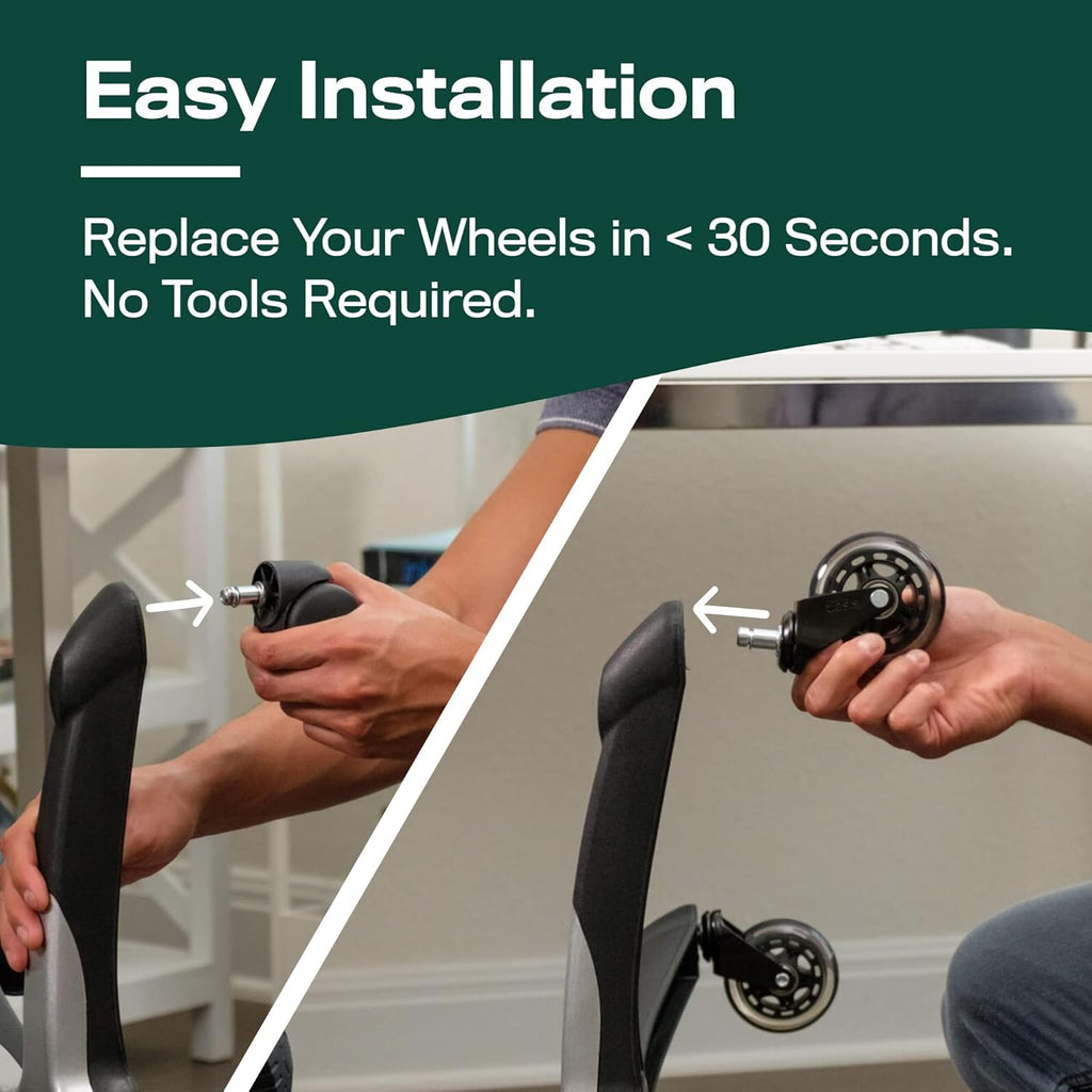 Office Oasis Rollerblade Office Chair Wheels - Smooth & Quiet Casters for Hardwood & Carpet - Set of 5