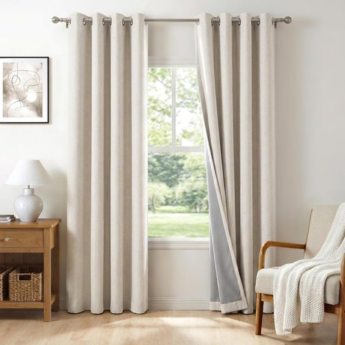 Blackout Shield Sliding Door Curtains - Extra Wide 50”W x 63”L Grommet Drapes in Beige for Living Room