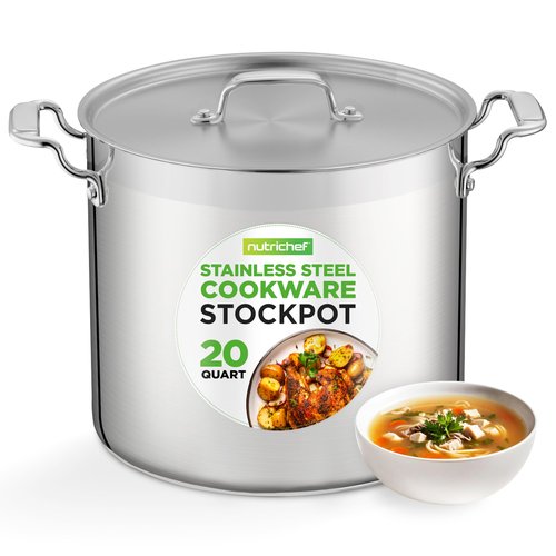 NutriChef 20 Quart Heavy-Duty Stockpot with Stainless Lid - Large Pot for Induction, Gas & Electric Cooktops, Perfect for Soups & Stews