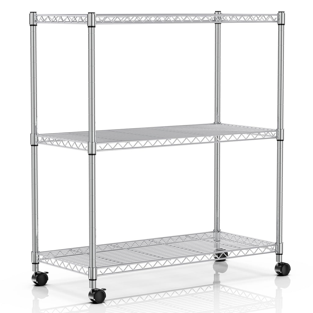 Simple Deluxe Heavy Duty 3-Tier Storage Shelves 750Lb Capacity, 24.02" D x 13.78" W x 29.92" H Adjustable Shelving Unit with Wheels, Chrome