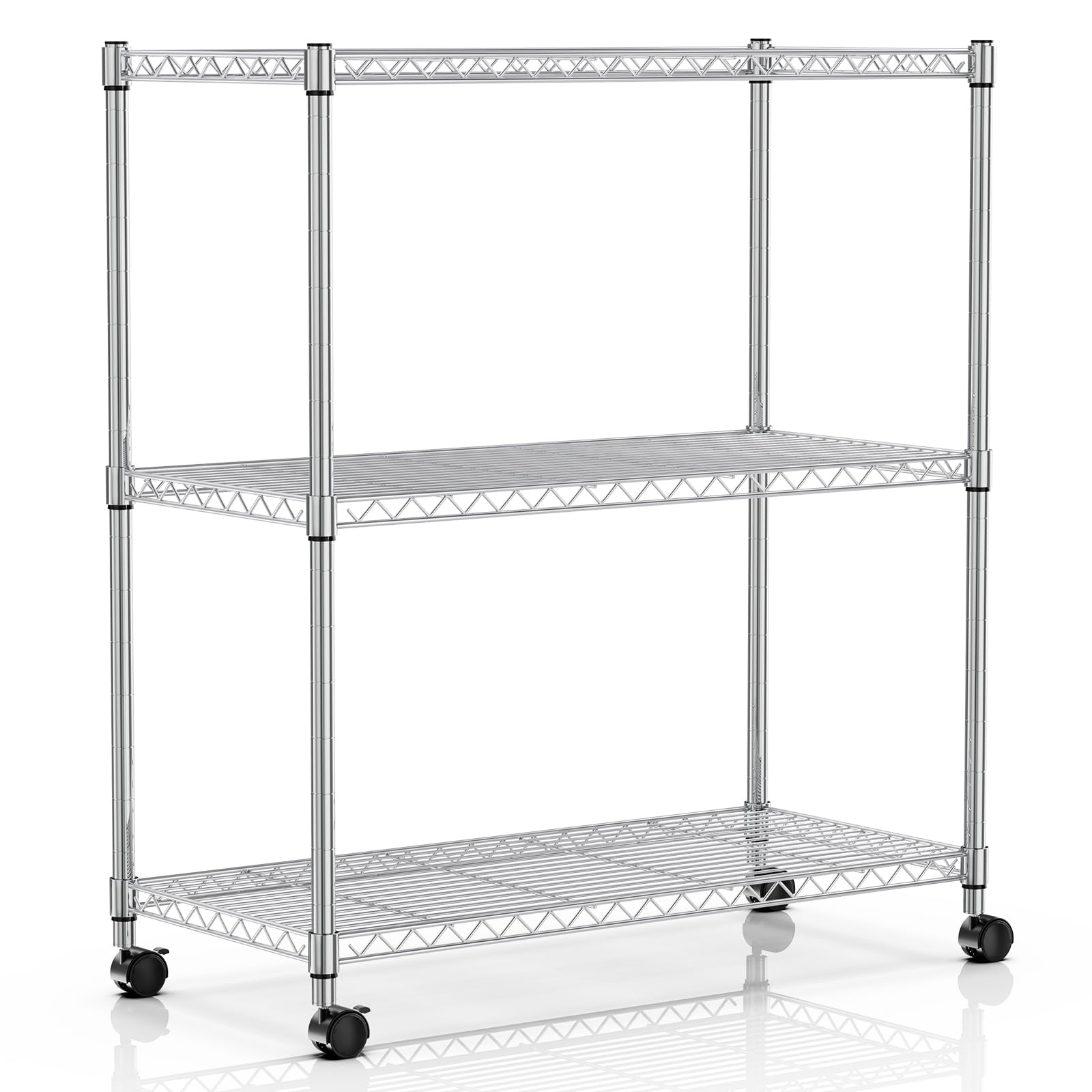 Simple Deluxe Heavy Duty 3-Tier Storage Shelves 750Lb Capacity, 24.02" D x 13.78" W x 29.92" H Adjustable Shelving Unit with Wheels, Chrome