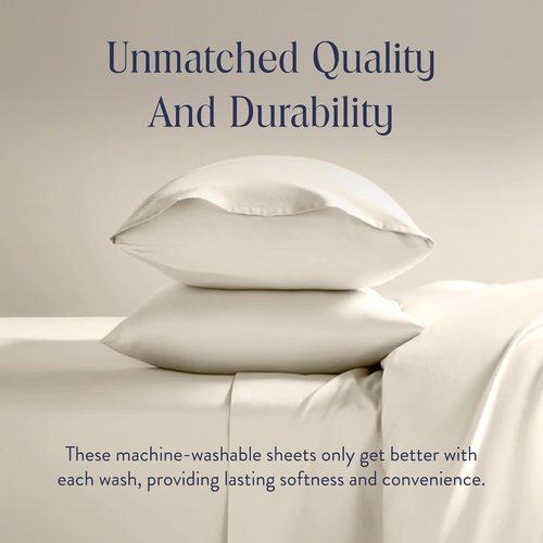 Brooklinen Luxury Sateen King Size Sheet Set - 100% Cotton, Soft & Durable Cream Bedding | Oeko-TEX Certified