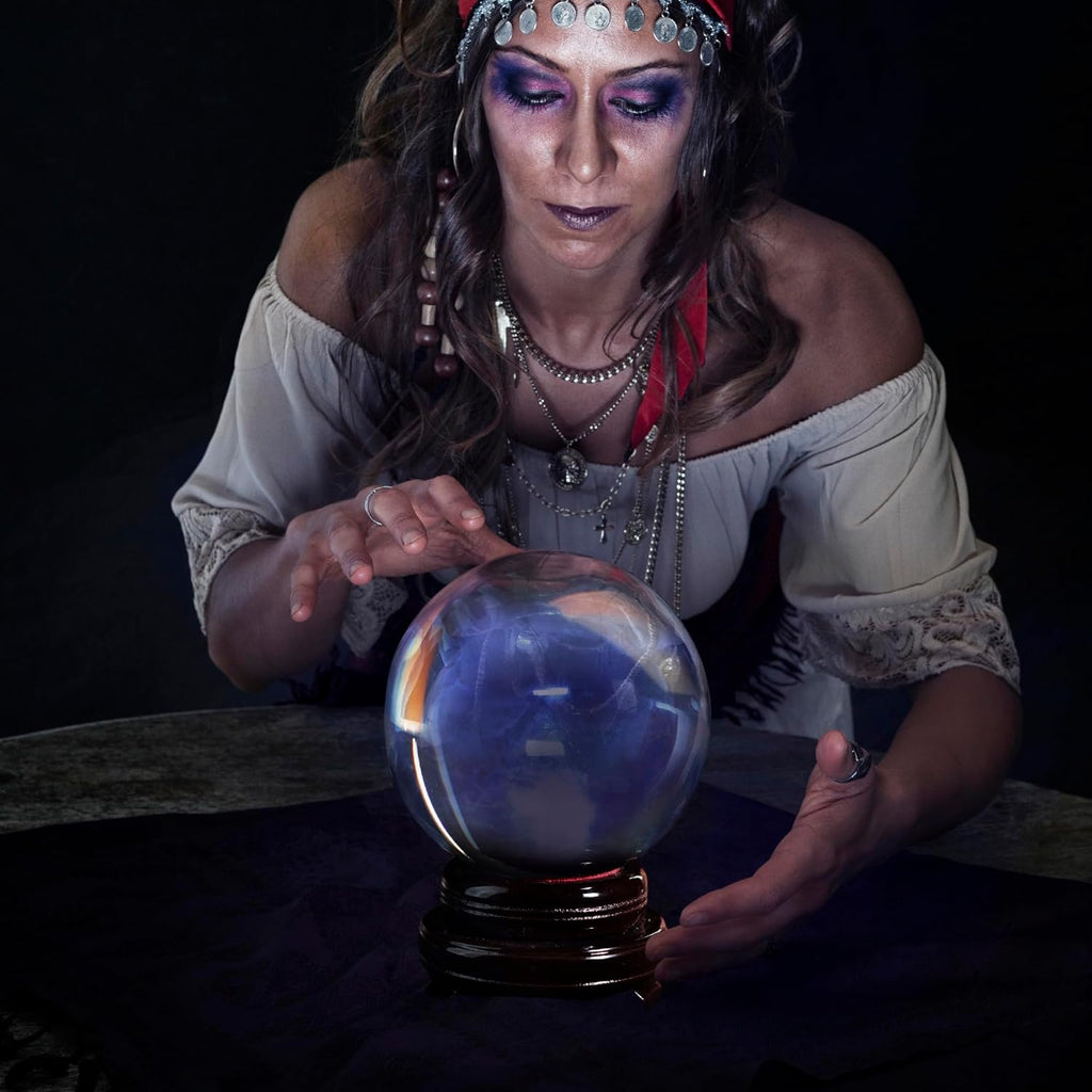 Skiennix 150mm Clear Crystal Ball - Mystical Quartz Sphere with Wooden Stand for Fortune Telling & Photography