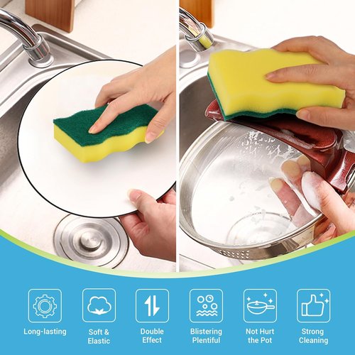 AIDEA Heavy Duty Dish Sponges - 24 Pack Stink-Free Cleaning Scrubber for Home & Kitchen