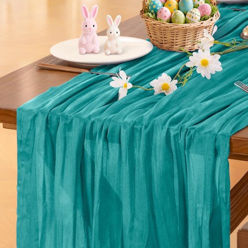 **Socomi Teal Blue Cheesecloth Table Runner - Boho Rustic 120 Inch for Weddings & Home Decor**