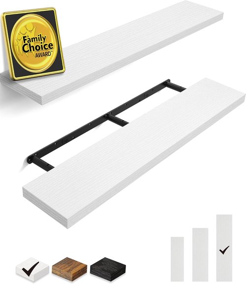 BAYKA Floating Shelves - 48-Inch Heavy Duty Wall-Mounted Rustic Wood Shelves | Set of 2 in White for Home Decor