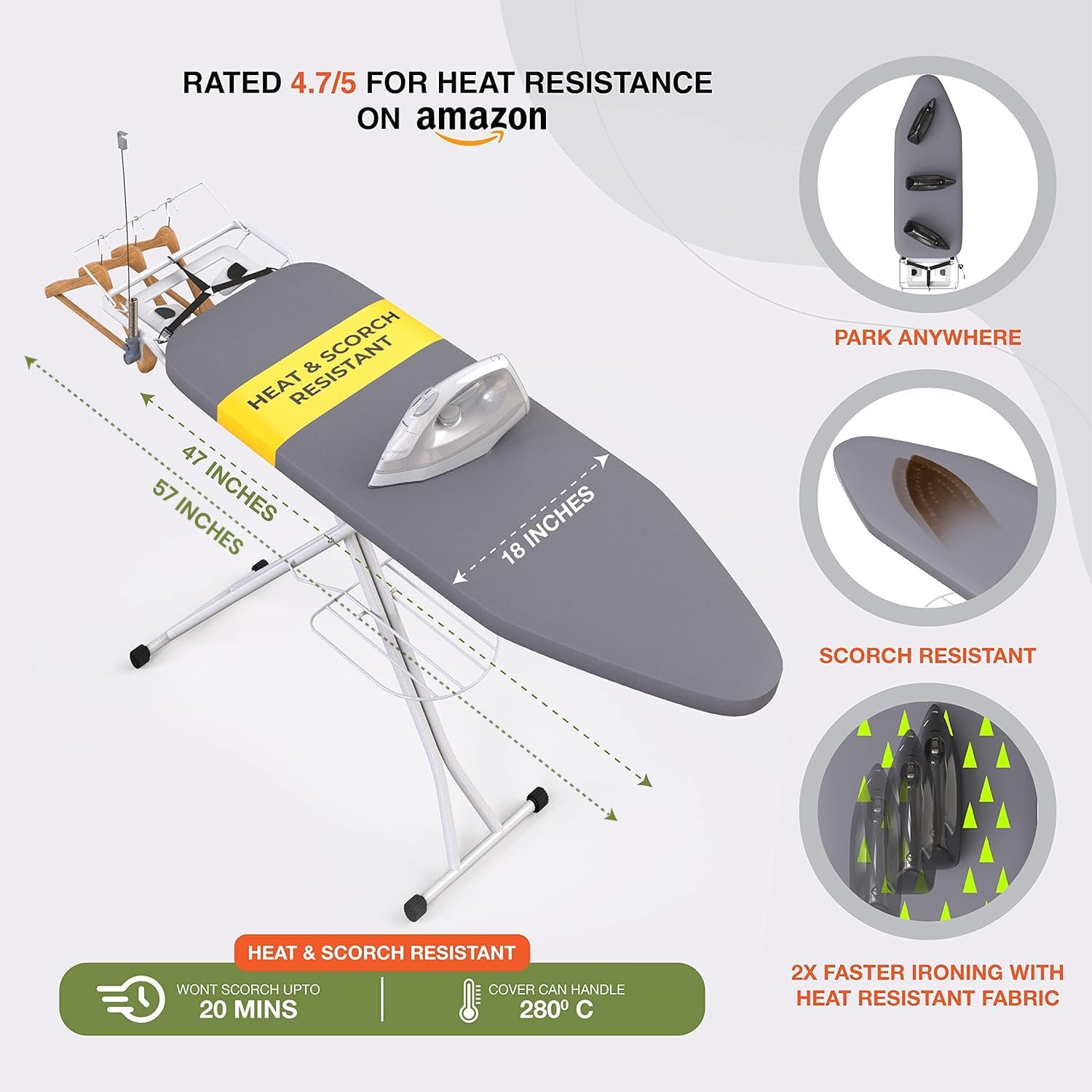Xabitat Full Size Ironing Board - 57" X 18" with Wall Mount Hanger & Built-In Iron Caddy