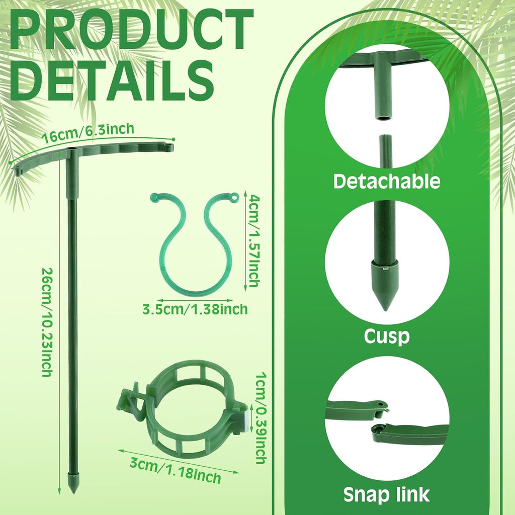 Skiennix Plant Support Stakes - 48 Pcs Half Round Indoor/Outdoor Garden Support with Clips for Climbing Plants