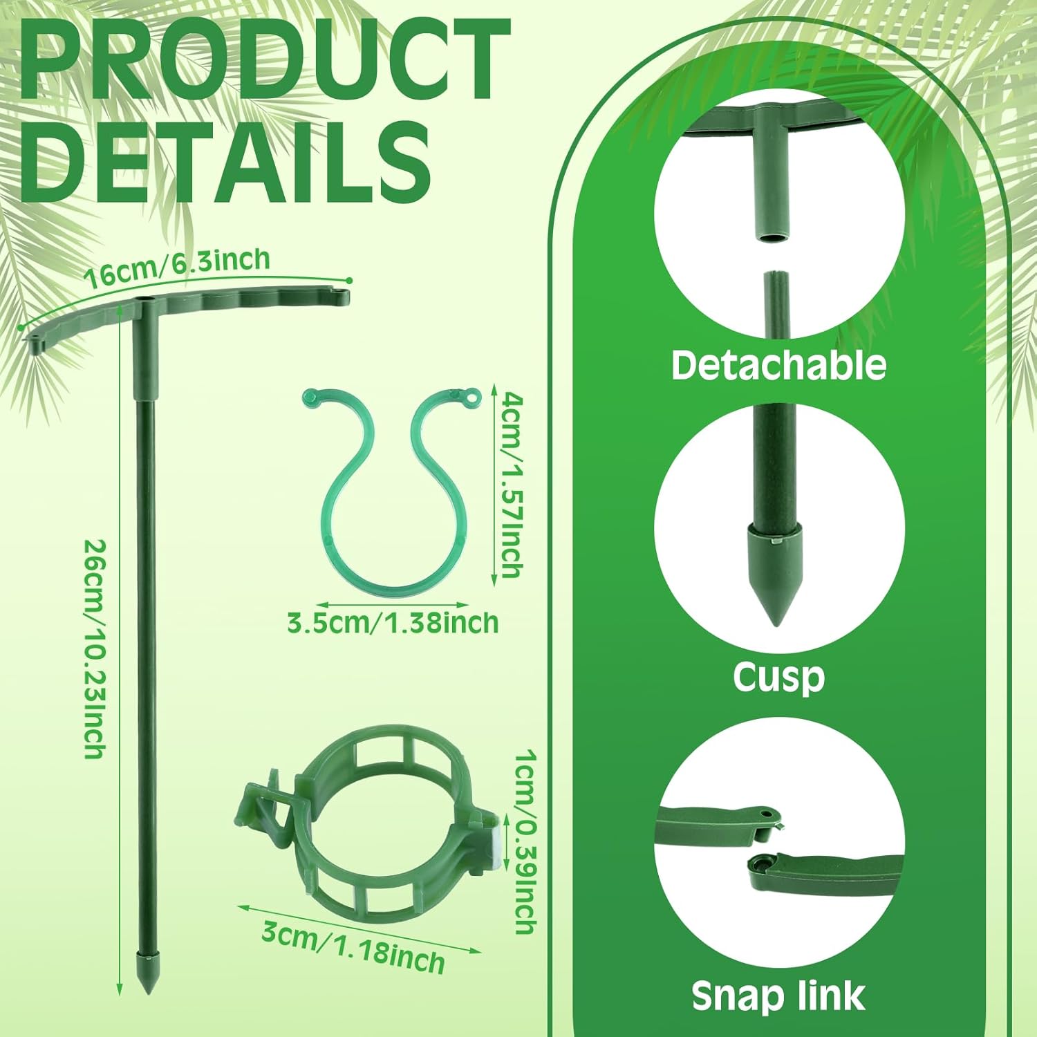 Skiennix Plant Support Stakes - 48 Pcs Half Round Indoor/Outdoor Garden Support with Clips for Climbing Plants