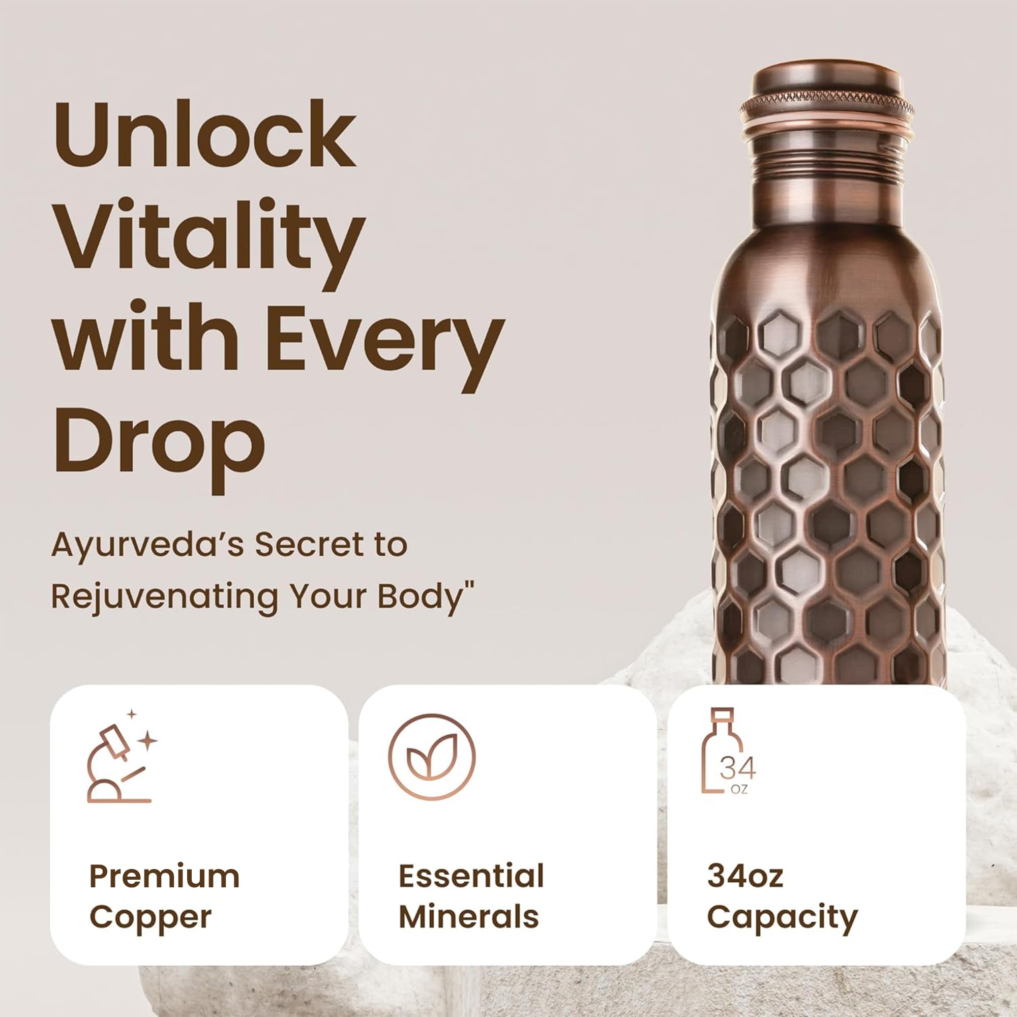 Otiem 100% Copper Water Bottle for Drinking Water, 34 Oz Antique Black – Stay Hydrated and Enjoy Ayurvedic Benefits – Leak-Proof, Temperature Retention, Eco-Friendly Design – Durable Copper Bottle