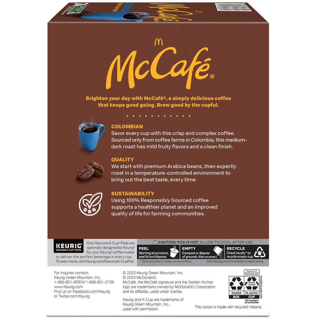 McCafe Colombian Coffee K-Cup Pods - Medium Roast, 96 Count (4 Packs of 24)