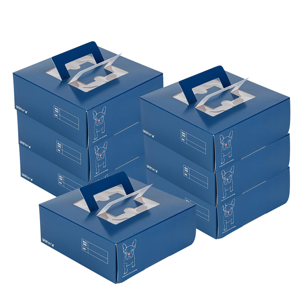Restaurantware Cater Tek 9 x 9 x 3.5 Inch Cake Boxes 50 Disposable Lunch Boxes - Display Window Pop-Up Handles Frenchie Paper Pastry Boxes Grease Impermeable Shipped Flat