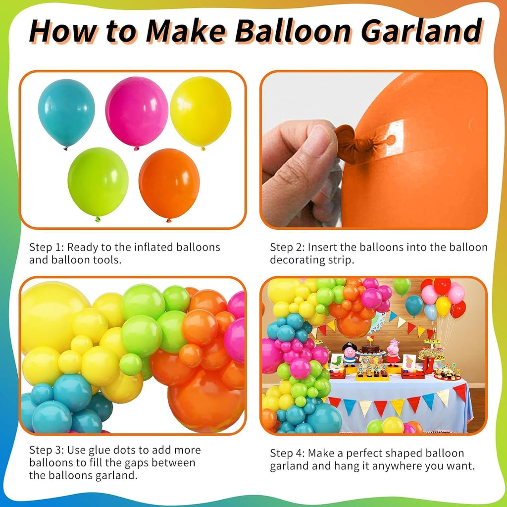 Skiennix 141 Pcs Rainbow Balloon Arch Kit - Vibrant Neon Colors for Tropical Luau & Birthday Celebrations