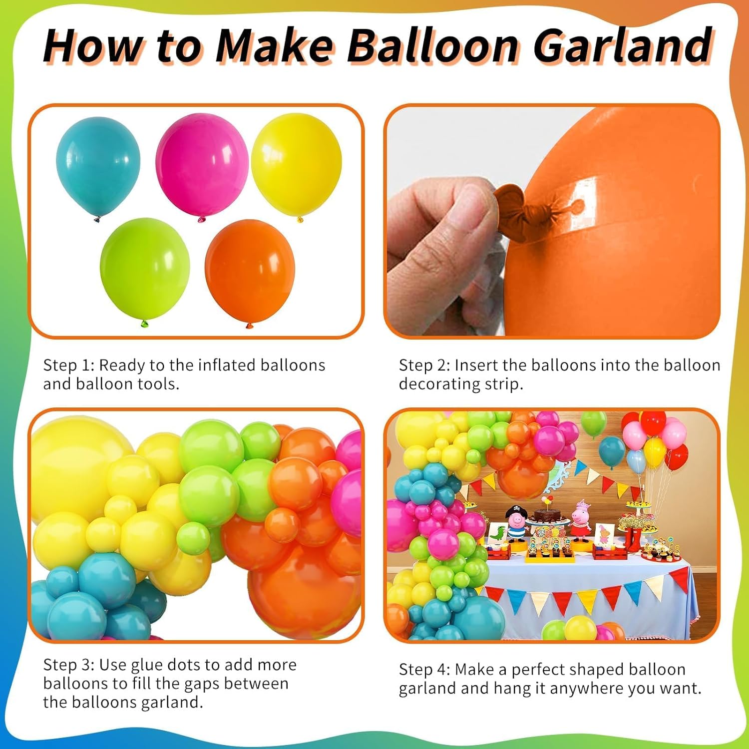 Skiennix 141 Pcs Rainbow Balloon Arch Kit - Vibrant Neon Colors for Tropical Luau & Birthday Celebrations