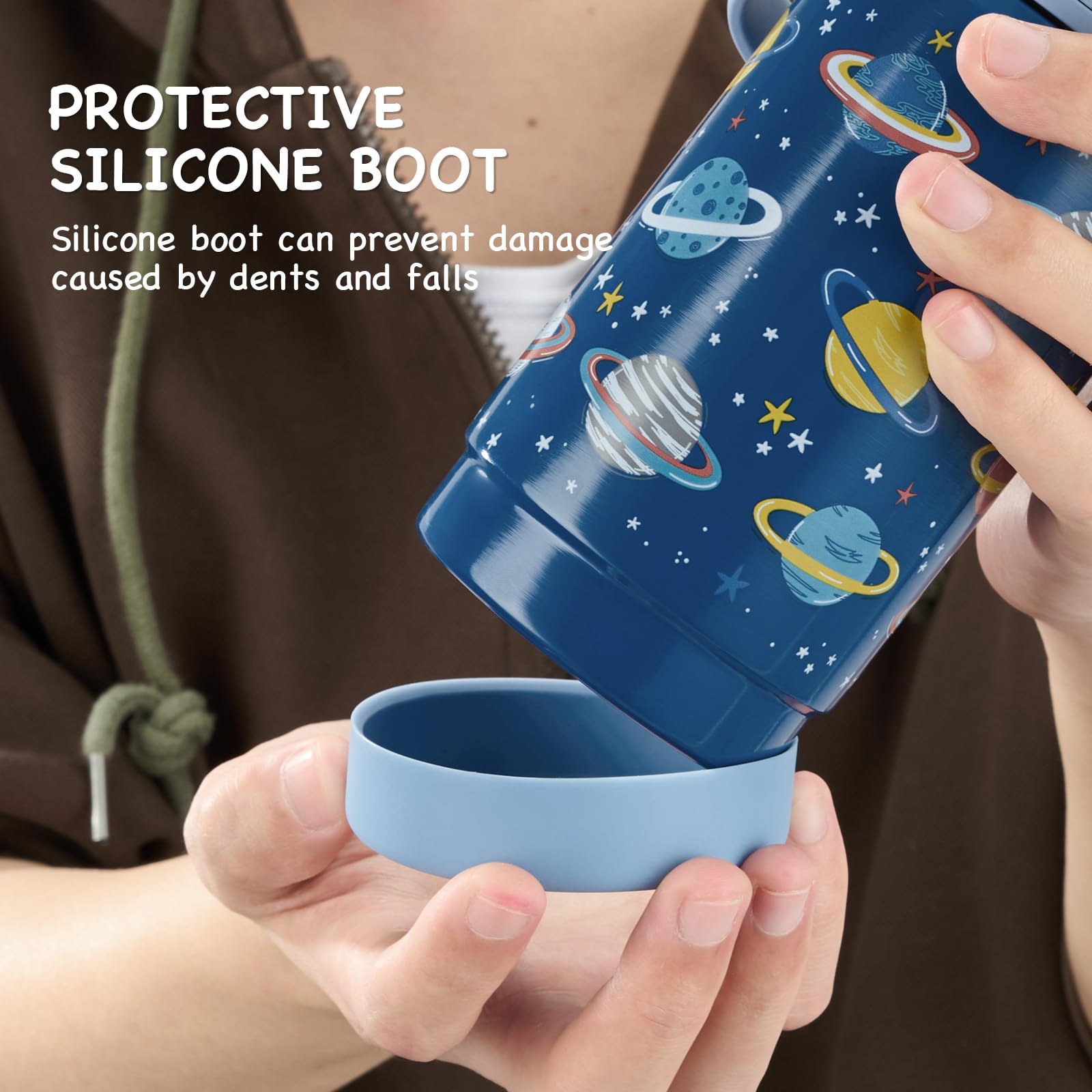 Kerilyn 12oz Kids Water Bottle, Stainless Steel Insulated Water Bottle For Kids, Toddler Cup With Straws Leak-proof, Kids Water Bottles For School Boys Girls, BPA Free, Planet