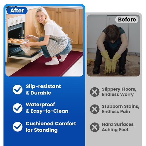 KitchenClouds Kitchen Mats for Floor,3PCS Kitchen Rugs,Non Slip Anti Fatigue Mats for Kitchen Floor,Waterproof Sink Mat,Cushioned Standing and Comfort Mats for Office,Red