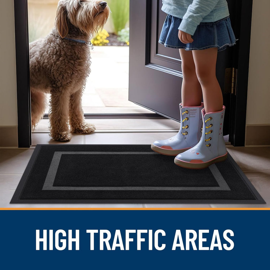OLANLY Indoor Outdoor Front Door Mat - Waterproof, All-Weather, Easy Clean | 33x21 Inches, Black