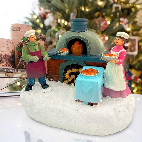 innodept12 Christmas Village Accessories Figurines Scene with LED Light, Battery Operated(3V) not Included (Outdoor Oven)