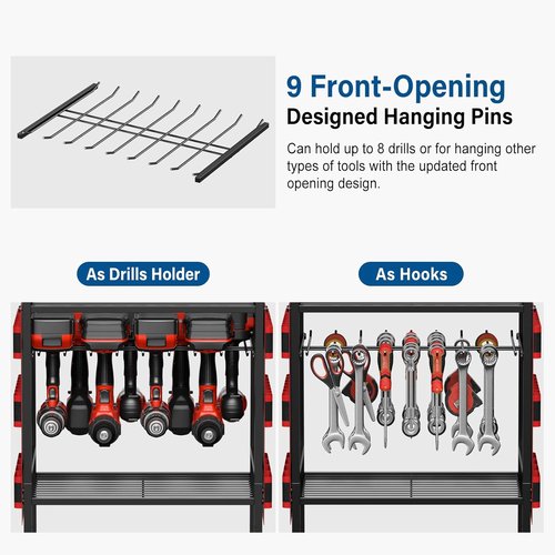 JUNNUJ Power Tool Organizer Cart - Heavy Duty Rolling Storage with 8 Outlets & 3 USB Ports | Large Capacity