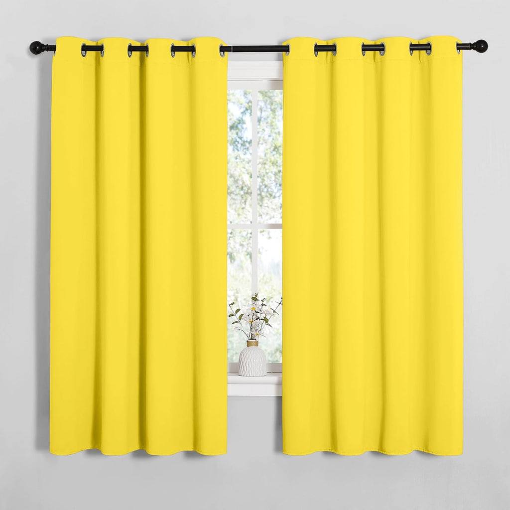 NICETOWN Thermal Insulated Bedroom Curtain Panels - Solid Bright Yellow Drapes, 55x68 Inches, 1 Pair